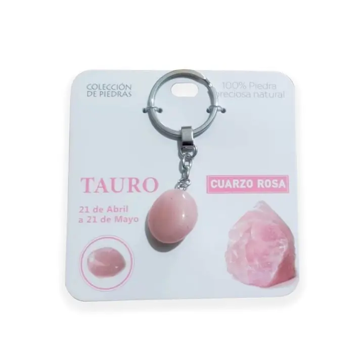 Mind Souls Zodíaco TAURO - Colgante, Pulsera o Llavero piedra Cuarzo Rosa - 1