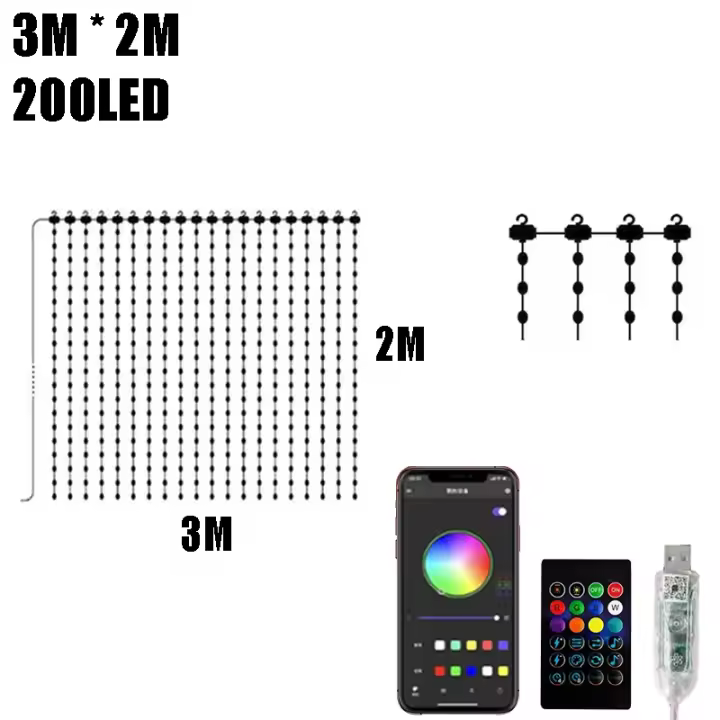 Cadena De Luces LED Para Cortinas RGBIC Con Enchufe USB Y Control Remoto Bluetooth APP Iluminación Para Decoración De Habitaciones IP65 Impermeable - 1