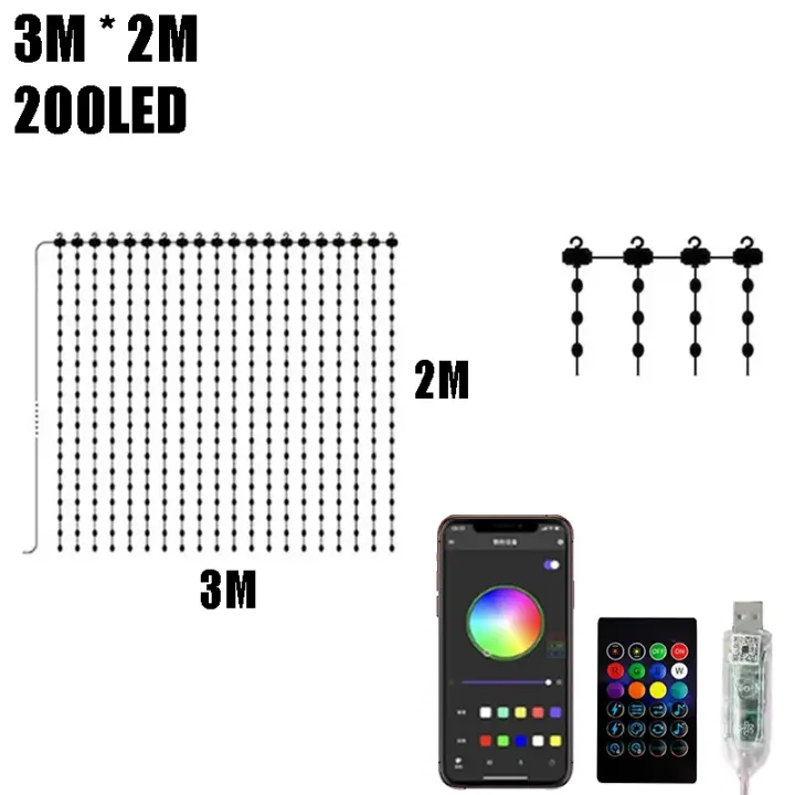 Cadena De Luces LED Para Cortinas RGBIC Con Enchufe USB Y Control Remoto Bluetooth APP Iluminación Para Decoración De Habitaciones IP65 Impermeable - 1