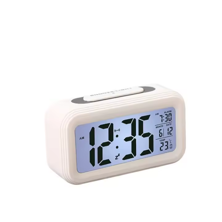 Reloj Despertador Dial Blanco Digital Retroiluminación Inteligente con Sensor Automático - 1