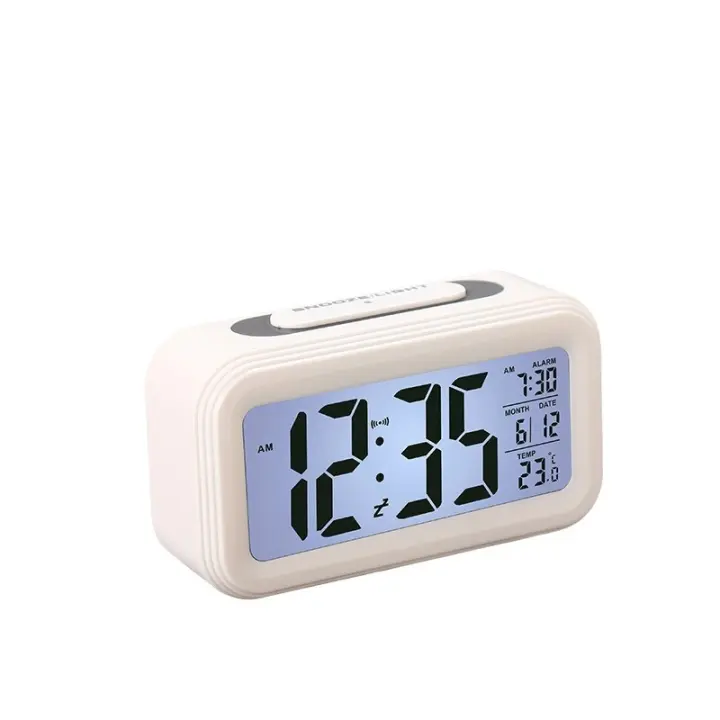 Reloj Despertador Dial Blanco Digital Retroiluminación Inteligente con Sensor Automático - 1