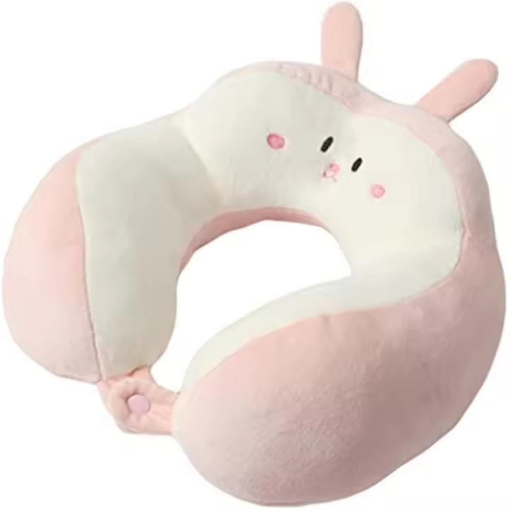 Cojín de viaje con diseño de animales de dibujos animados, para niños y adultos, cojín cervical de viaje para silla de avión, hogar y oficina (conejo) - 1
