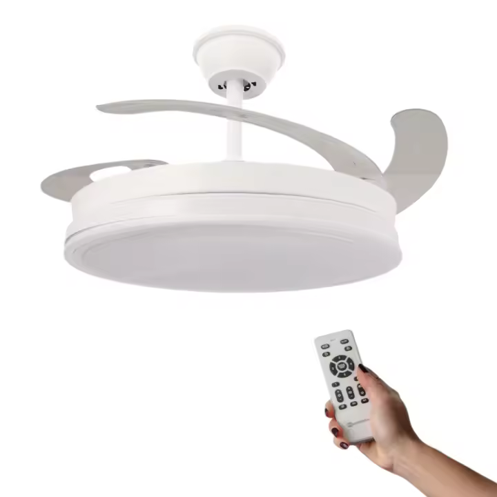 Ventilador de techo con luz LED 36W Blanco en 3 Temperaturas de Luz con Mando a Distancia -Motor DC Eficiente y Silencioso, 3 tonalidades, aspas desplegables retráctiles, 6 velocidades, control remoto, memoria, temporizador (ventilador-001 6990 D7) - 1