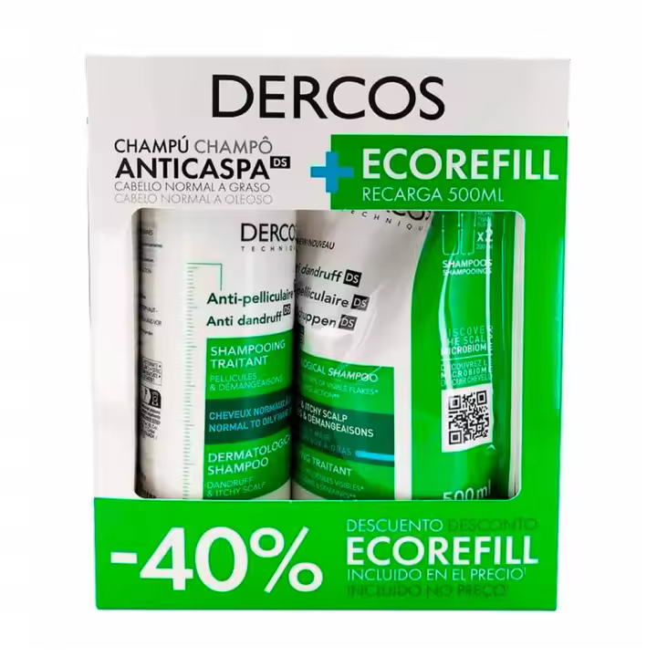 Vichy Dercos Champú Anticaspa Grasa 400 ml + Recarga 500 ml Pack - 1