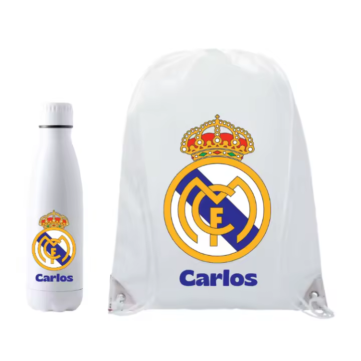 Botella termo + mochila poliéster - Diseño Real Madrid del 700ML de Capacidad (Dejar nombre en chat o notas) - 1