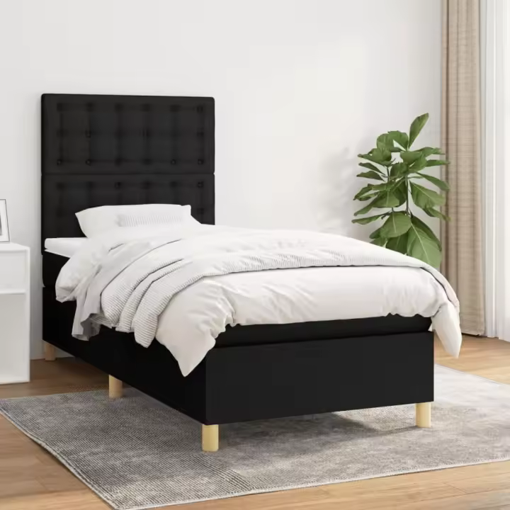 vidaXL Cama box spring con colchón tela negro 90x190 cm - 1