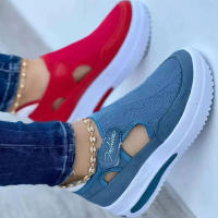 Zapatos Casuales Rojos Para Mujer Transpirables Y Moda Verano Sandalias Plataforma Zapatos Deportivos Nuevos Material Superior Mesh - details 5