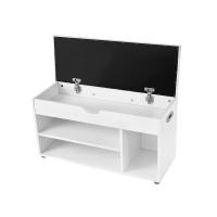 Zapatero con asiento y cojín acolchado, banco con 2 estantes para entrada y pasillo, carga máxima de 150 kg, color blanco - details 1