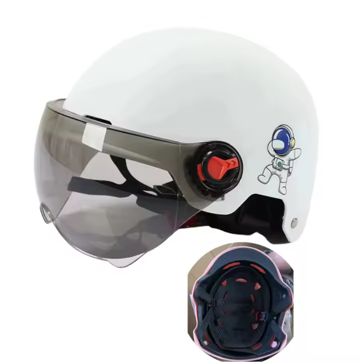 Casco De Motocicleta Para Hombres Y Mujeres Seguridad Anti-UV Con Gafas Adecuado Para Bicicletas Y Scooters Electrónicos Estilo Medio Peso Ligero Material ABS+PC - 1