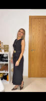 Vestido Largo Negro Para Mujer Estilo Casual Elegante Con Botones Y Manga Corta Para Primavera Verano 2025 Vestidos De Polyester A-Line - details 5