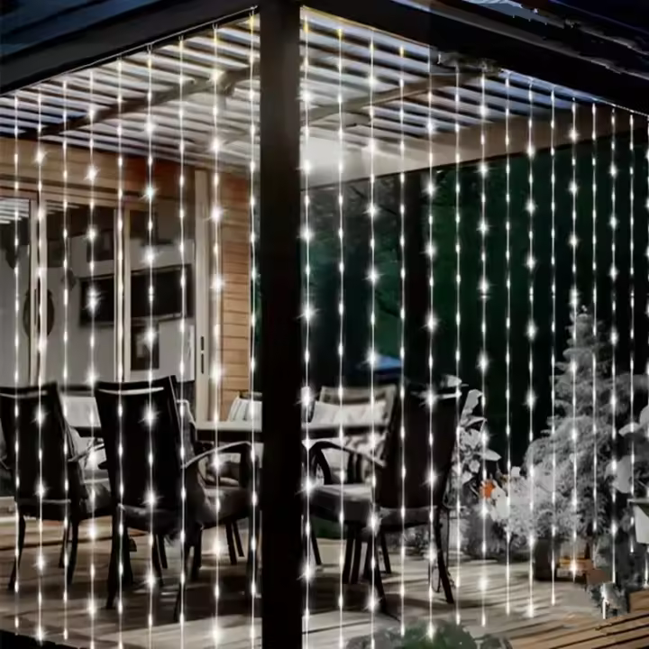 Luz De Cortina Solar 3x3M Para Exterior Cadena De Luces Faeir De Jardín Patio Puente Decoración De Fiesta De Boda De Navidad - 1