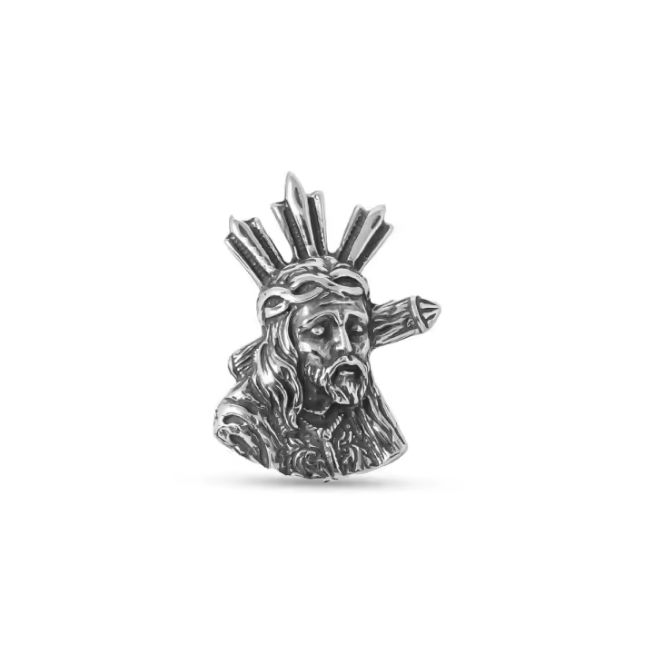 Cristo del Gran Poder de Sevilla Colgante Plata Ley 925m oxidado 33 mm. relieve - 1