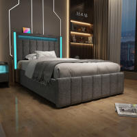 Cama tapizada Función de carga USB type C Iluminación LED Y 2 cajones, Cama Juvenil 90x200 cm Cama individual Cama de almacenamiento Somier, somier de lámparas de Madera, gris (sin colchón). - details 0