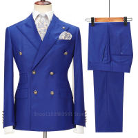Traje Azul Oscuro Para Hombre Diseño De Moda Traje De Negocios Slim Fit Traje De Boda Traje De Tuxedo Doble Botón Para Fiesta - details 6