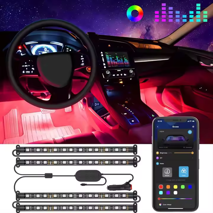 Accesorio para el interior del coche, tira de LED RGB para decoración del coche, control por aplicación, diseño de dos líneas, resistente al agua, multicolor [Clase energética A+++] - 1