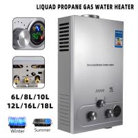 Calentador de agua a Gas GLP, con kit de cabezal de ducha, 12KW/16KW, 6L/8L, caldera de agua de propano sin tanque de acero inoxidable, electrodoméstico para acampar en el hogar - details 0