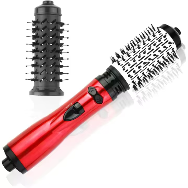 Cepillo de Aire Caliente 2 en 1 – Secador y Estilizador Giratorio Eléctrico 360grados, Ideal para Rizos Elegantes y Volumen, Uso en Casa o Salón (Rojo) - 900-1200W - 1