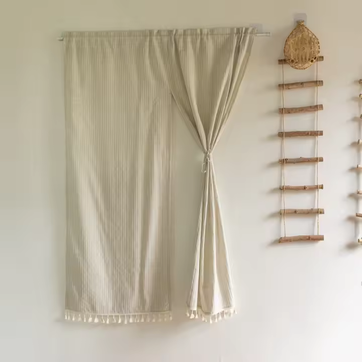 Cortina De Puerta De Estilo Japonés En Algodón Y Lino Sin Perforaciones Cortina Coreana Para Hogar Con Diseño Estripado - 1
