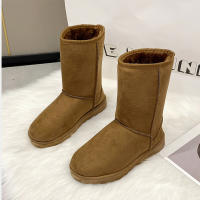 Botas De Nieve De Piel Suave Para Mujer Botas De Media Calf Comfortables Y Calientes Con Suela Gruesa Y Tacón Medio Estilo Casual Y Moda Color Sólido Invierno - details 5