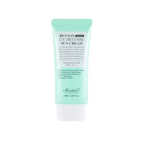 Benton - AIR FIT UV DEFENSE SUN CREAM - Protector solar químico SPF 50 de amplio espectro PA++++, protege la piel y ayuda a controlar el exceso de sebo con un acabado mate. 50ml - 1