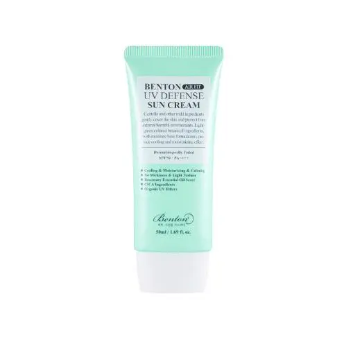 Benton - AIR FIT UV DEFENSE SUN CREAM - Protector solar químico SPF 50 de amplio espectro PA++++, protege la piel y ayuda a controlar el exceso de sebo con un acabado mate. 50ml - 1