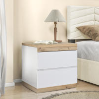 Mesillas de Noche, Mesillas de noche con dos cajones, Cómodas de Noche, Alojamiento, Dormitorio, Tabla aglomerado E1, Blanco + Roble - details 0