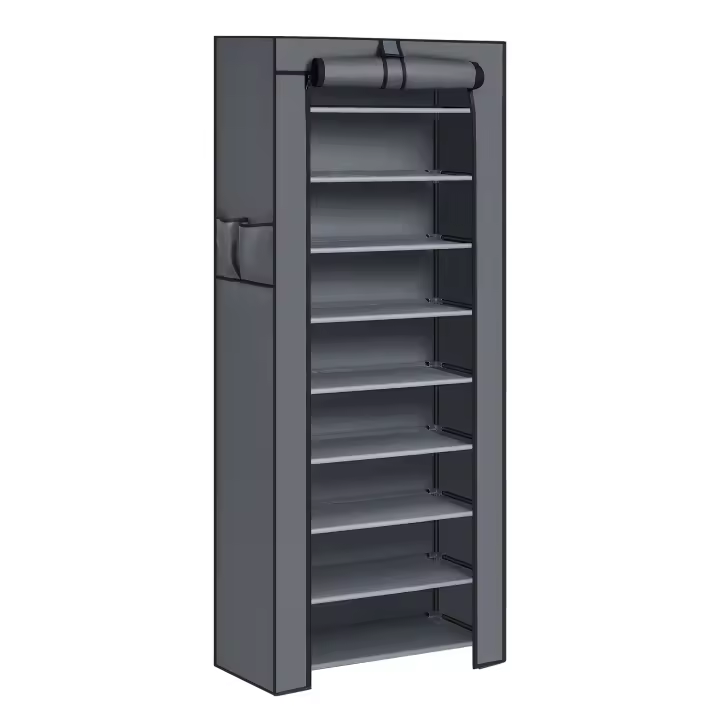 SONGMICS Zapatero de Tela de 10 Niveles, Zapatero con Funda Exterior de Tela 28 x 58 x 160 cm, para Zapatillas de Deporte, Tacones,Zapatillas, Marco de Metal, Gris - 1