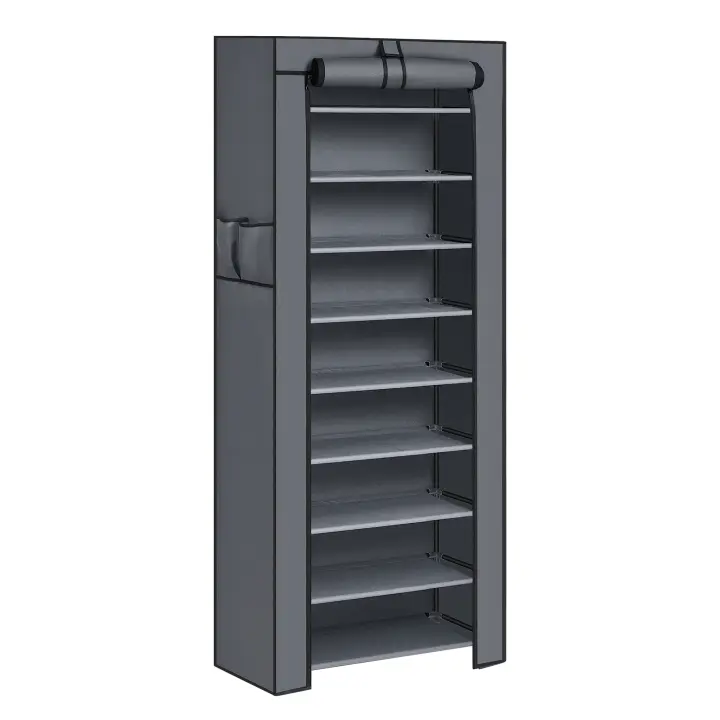 SONGMICS Zapatero de Tela de 10 Niveles, Zapatero con Funda Exterior de Tela 28 x 58 x 160 cm, para Zapatillas de Deporte, Tacones,Zapatillas, Marco de Metal, Gris - 1