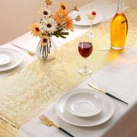 Corredor De Mesa Dorado Con Brillo Metálico Para Cumpleaños Boda Navidad Decoración De Mesa Rectangular De Poliéster 100% - details 3