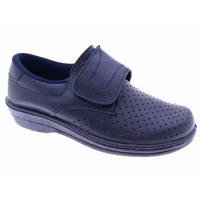 Mº18793 AZUL Y BLANCO ZUECO DE MUJER MARCA PERCLA CERRADO CON VELCRO Y PICADOS MUY FACIL DE PONER Y QUITAR EN PIEL CON FORRO TEXTIL Y SUELA DE PVC IDELA PARA TRABAJO Y PARA TODO TIPO DE SITUACIONES - 1
