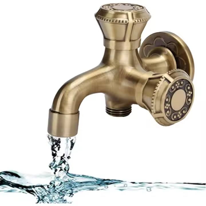 Grifo Antiguo tallado de latón Maciza de una sola Manija, Grifo de Doble USO, Grifo de Agua vintage montado en la pared para Lavadora (3) - 1