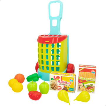 Carrito De Supermercado De Juguete Tachan Con Alimentos Incluidos, Color Rojo Y Gris, 56 Cm De Altura, Ideal Para Niños De 3 A 9 Años, Juego De Imitación