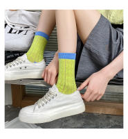 Calcetines De Punto Para Mujer De Color Contraste Medio Tubo Verano Transpirables De Algodón Y Poliéster Calcetines Casuales Para Primavera Y Verano - details 4