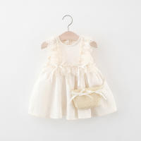 Vestido De Verano Para Niñas Con Encaje Y Sin Mangas Vestido De Princesa Con Falda Y Bolso De Canasta De Bambú Estilo Casual Material Poliéster Longitud De Pierna - details 1