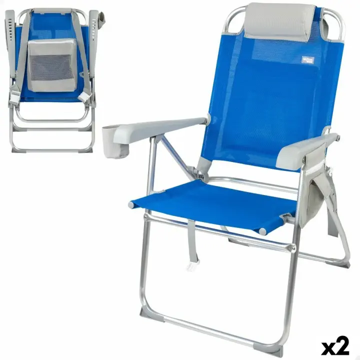 Silla Plegable con Reposacabezas Aktive 47 x 99 x 63 cm Azul (2 Unidades) - 1