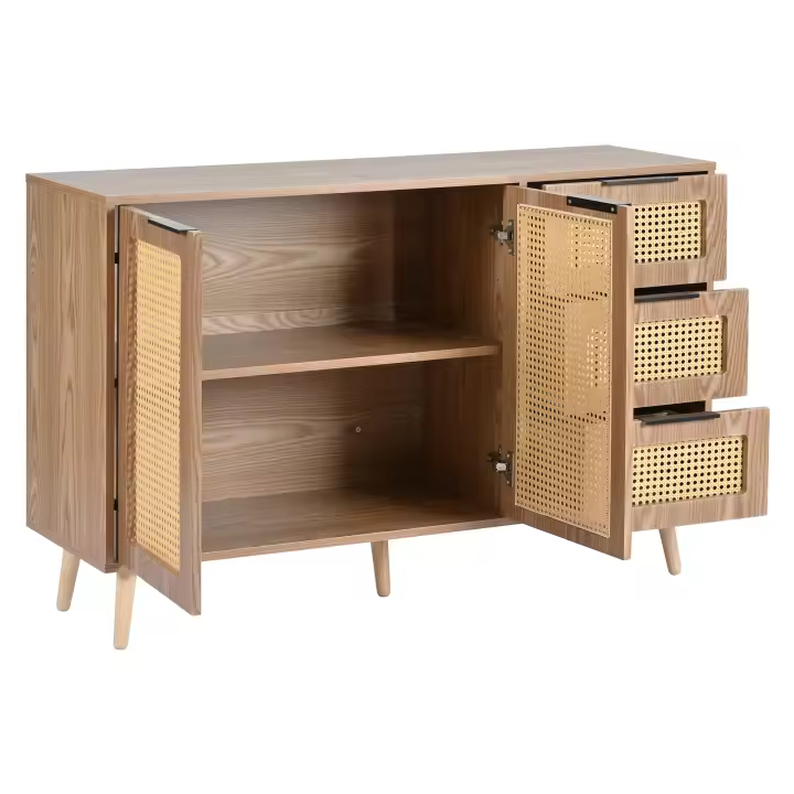 Vintage Mueble lateral de Ratón con 2 Puertas Y 3 compartimientos con mango Negro para Cocina y Sala de estar (Madera natural) - 1