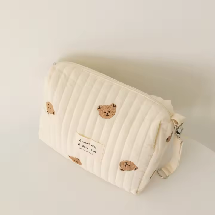 Bolso De Mujer Para Bebé Con Estilo De Oso Lindo Algodón Cierre De Cremallera Organizador De Camas De Bebé Bolsa De Mano Para Embarazo Y Pañales - 1
