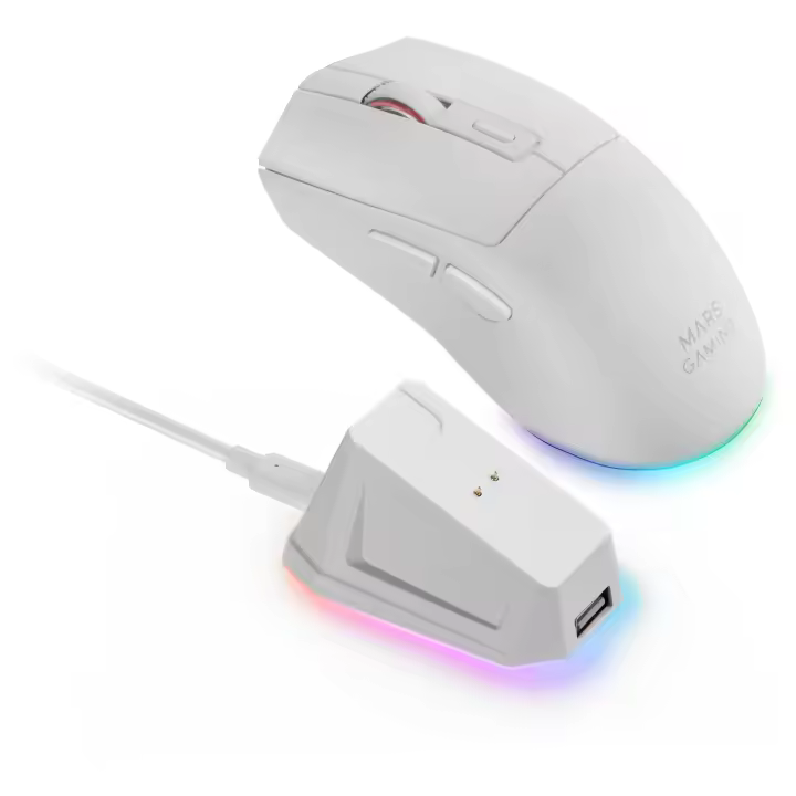 Mars Gaming MM-T3, Ratón Inalámbrico Ultraligero, Bluetooth 5.0 + 2.4GHz + Cable, Sensor Óptico PIXART PAW3104PRO 14400 DPI, Base de Carga Magnética RGB, Switches Huano, Software de Control, Ratón Bluetooth Negro o Blanco - 1