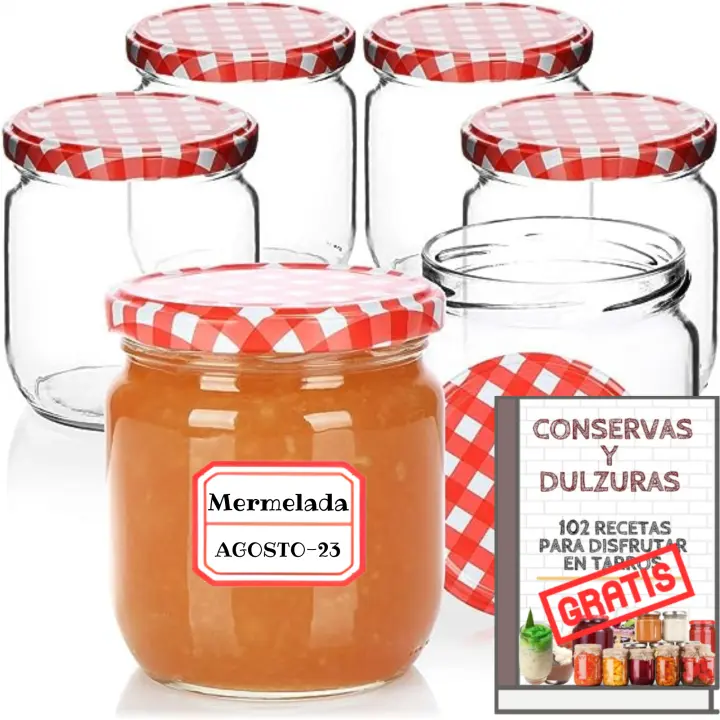 MundoTarros - Tarros de Cristal de 250 ml con Tapa de Rosca Hermética + Ebook de 102 Recetas - Tarritos para Postres, Mermelada, yogur, salsas - Incluye Etiquetas - 1