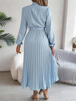 Vestido Largo Elegante Con Cuello Alto Y Mangas Completo Para Mujer Estilo Casual A-Line Cintura Cerrada Pliegues Otoño Invierno - details 32