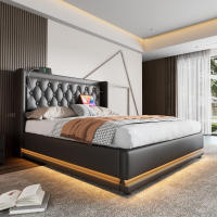 Cama de almacenamiento hidráulico de Material de PU Negro, Cabeza de Cama de almacenamiento with Carga USB type C, función LED de 3 lados (with colchón) - details 0
