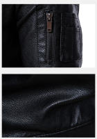 Chaqueta De Cuero Para Motociclista Para Hombre Impermeable Y Resistente Al Viento Con Cuello Erguido Bordado Ajustada Con Cremallera - details 11