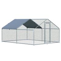 PawHut Gallinero Exterior Grande de Metal Galvanizado  Jaula de Aves con Puerta Cubierta de Tela Oxford Resistente a los Rayos UV y al Agua para Patio Plata - details 0