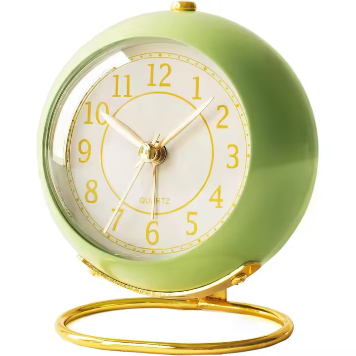 BIT Reloj de Escritorio Pequeño, Mesa de Dormitorio Retro, Reloj Despertador Analógico Vintage, Reloj Dorado Silencioso - 1