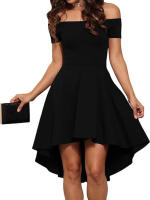 Vestido Maxi De Encaje Casual Para Mujer Con Hombros Descubiertos Y Manga Corta Para Fiesta Y Banquete Vestido De Mujer De Polyester Con Elástico Medio - details 0