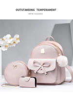 Mochila De Cuero Sintético Rayada Kawaii 3pcs/set Cierre De Cremallera Preppy Estilo Universitario Para Mujer Viajes Casuales Comunicación Diaria - details 0