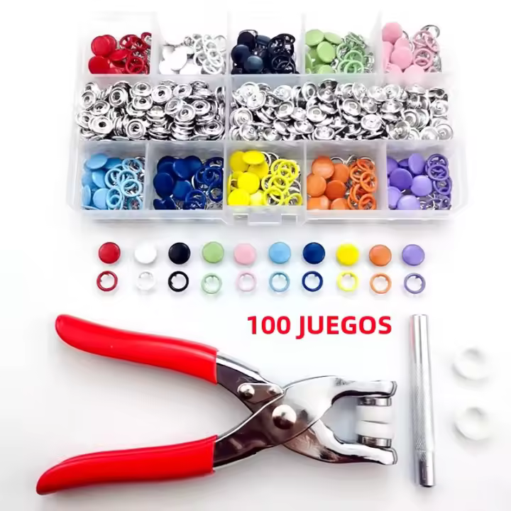 Juego De Botones Metálicos Para Ropa Y Bolsos 100/200 Piezas Colores Variados Plomadas Huecas Y Sólidas Presión De Estudios Cierre De Tachuelas - 1