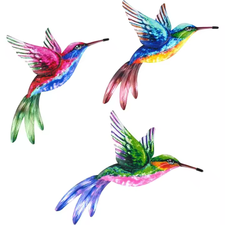 3 Pack Metal Hummingbird Garden Ornaments Outdoor,Wrought Iron Colorful Hummingbird Wall Decor for Outside Garden Patio Fence Home Bedroom Hanging Decoration - 1