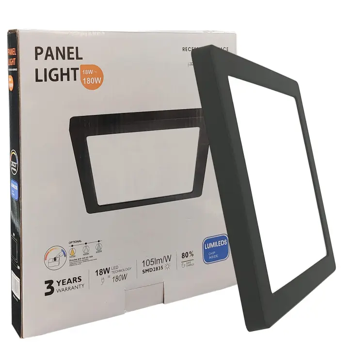 FACTORLED Plafón Led Techo Cuadrado, Blanco o Negro, Lámpara Empotrable Ajustable, Opción Superficie y Downlight, Luz Blanca seleccionable 3000K 4000K y 6000K - 1