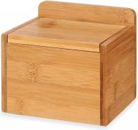 SALERO de Madera de Bambú con Tapa 14 cm - Color Marrón - Recipiente cuadrado con tapa - Diseño Elegante y se Adapta a Cualquier Estilo de Cocina. La Tapa de Bambú Mantiene la Sal Fresca y Seca - details 0